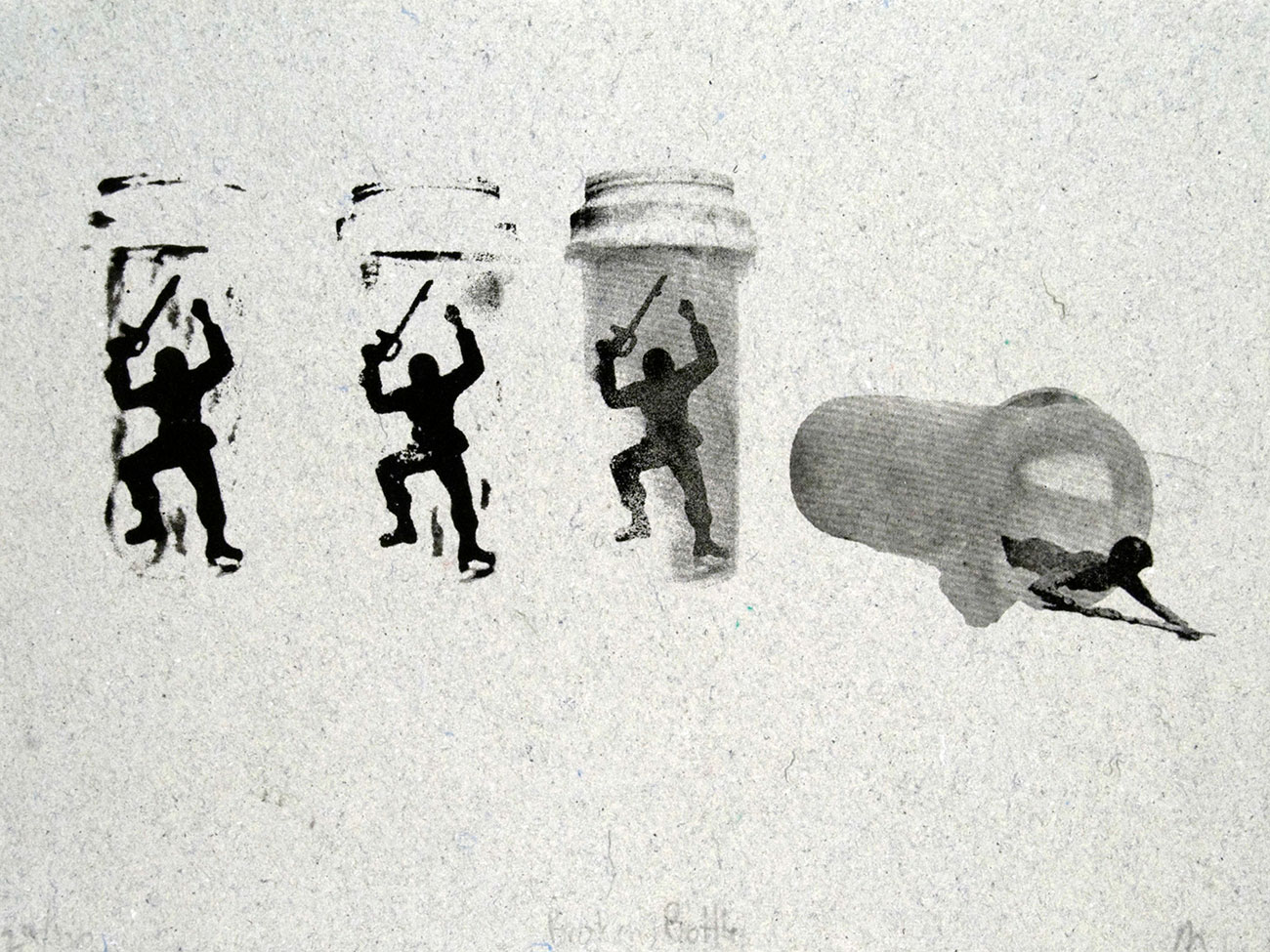 Pill Bottle Soldiers and Combat Paper by Malachi Muncy, lithograph