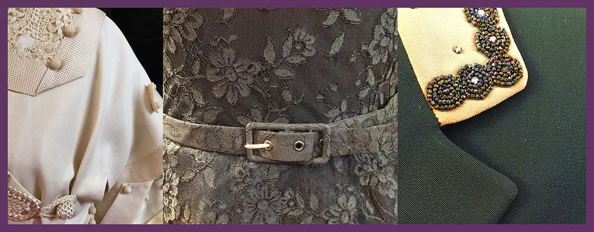 Closeups of garments belt and lapel